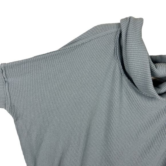 Free People Lagenlook Blue Split Back Cowl Neck Waffle Knit Thermal L - Picture 3 of 4